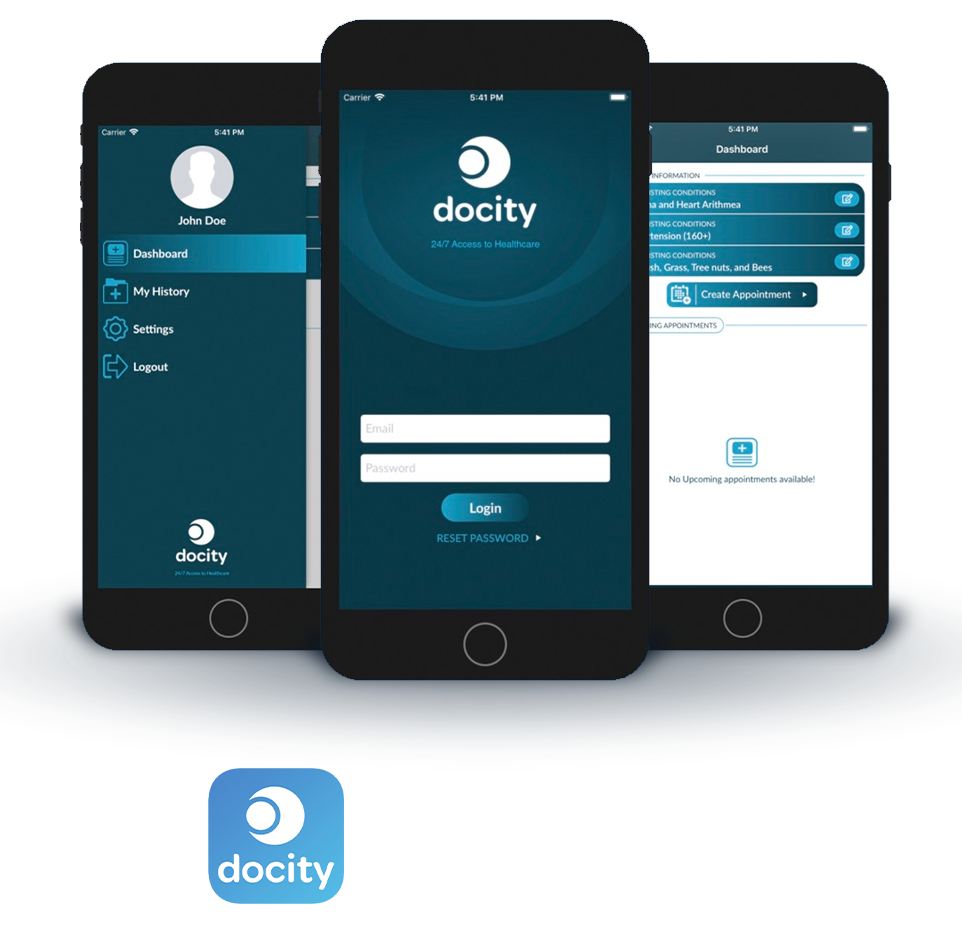 Mobile app developed by RiseIT Solutions, Inc. for Docity.